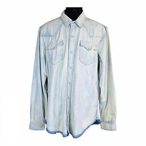 True Religion Denim Pearl Snap Shirt Western Cotton Light Wash Size 2XL/TG